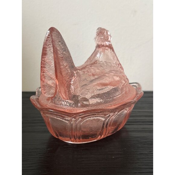 VTG Fenton Glass Hen on Nest Dish in Country Peach Split-Tail Scalloped Edge MCM - Picture 5 of 13